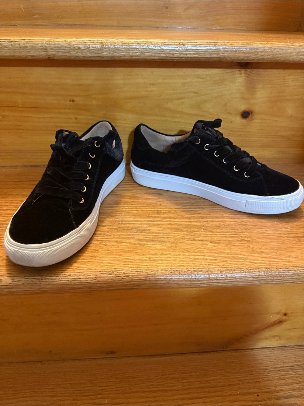 LOFT Black Velvet Low-Top Sneakers with White Sole